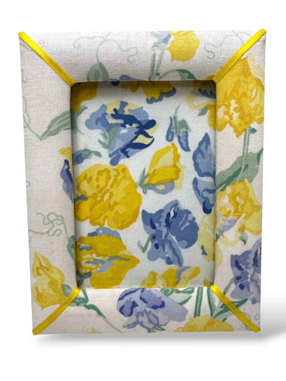 LAURA ASHLEY Floral Frame Yellow Blue Cottage Shabby Chic Fabric Frame 6.5" h